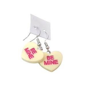 Be Mine Heart Dangle Earrings - Pink on Cream
